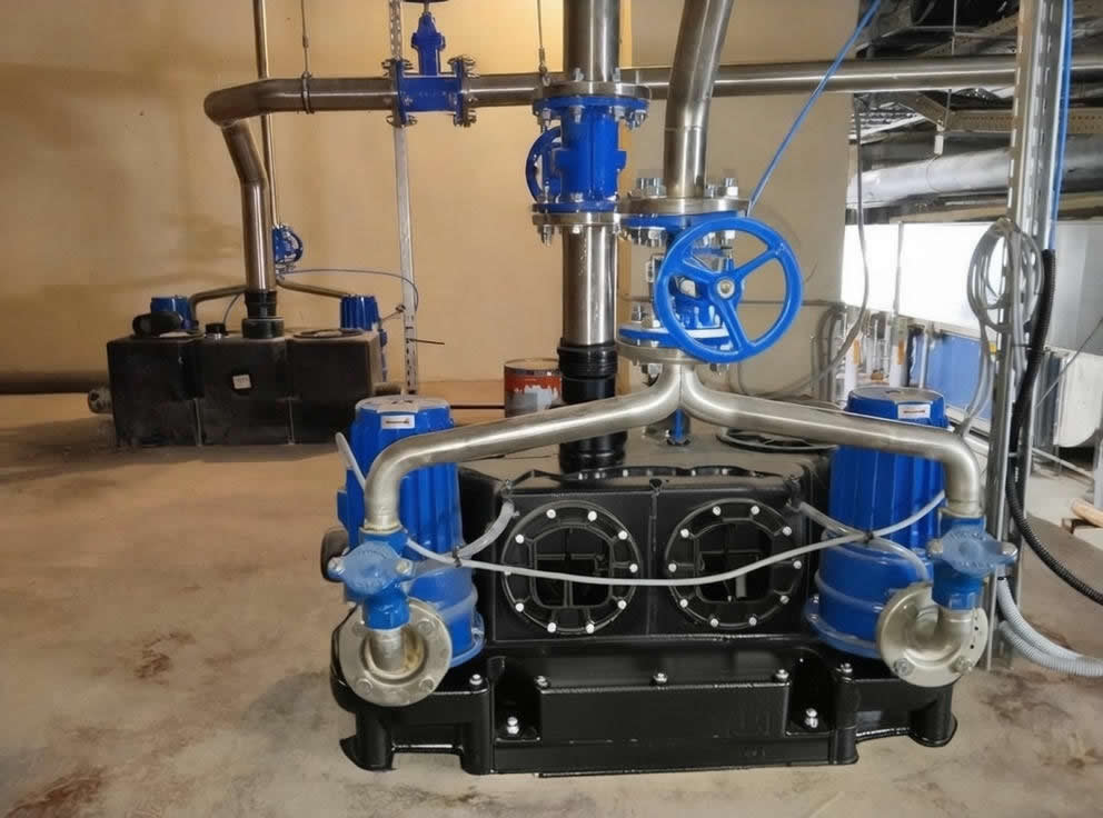 Установленные насосы Sanicubic 2 GR в техническом помещении завода