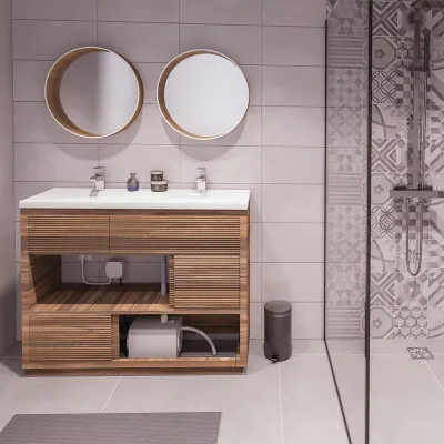 Атмосферное изображение Sanifloor+ 1, насос и сифон для душа в итальянском стиле.