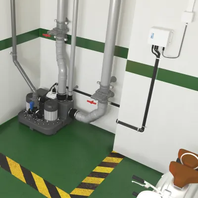 Визуализация атмосферы Sanicubic 2 GR HP S, однофазная, насосная станция для откачки серых/канализационных вод в подвале.