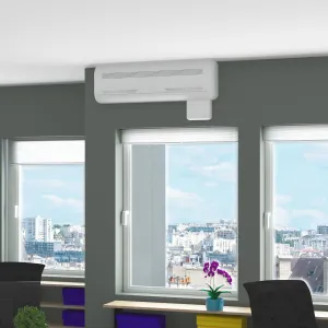 Визуальный эффект Sanicondens Clim Deco, конденсатный насос кондиционера, установленный в открытом пространстве.