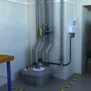 Атмосферное изображение Sanicubic 1 VX S, однофазная, напольная насосная станция для отведения серых/сточных вод из подвала.