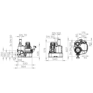 Чертеж размеров Sanicubic 1 GR SE71.1 S.