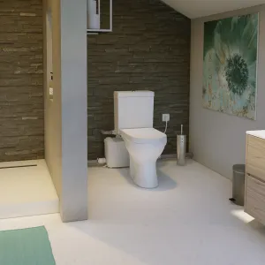 Визуализация Saniplus, измельчитель для унитаза в белом туалете.