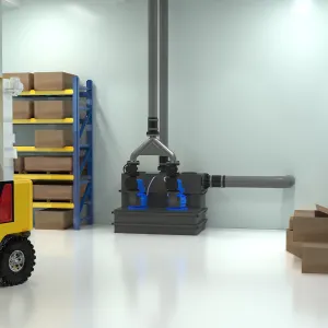 Атмосферное изображение Sanicubic 2 SC3.0 T, трехфазная насосная станция для сточных/фекальных вод для установки на складе.