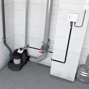 Визуальный фон Sanicubic 1 GR HP S, однофазная, установка для подъема серых/серачных вод в подвале.