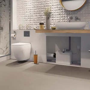 Визуализация атмосферы Sanipack, измельчитель встроенный в стену, отводящий сточные воды от подвесного унитаза, раковины и душа.